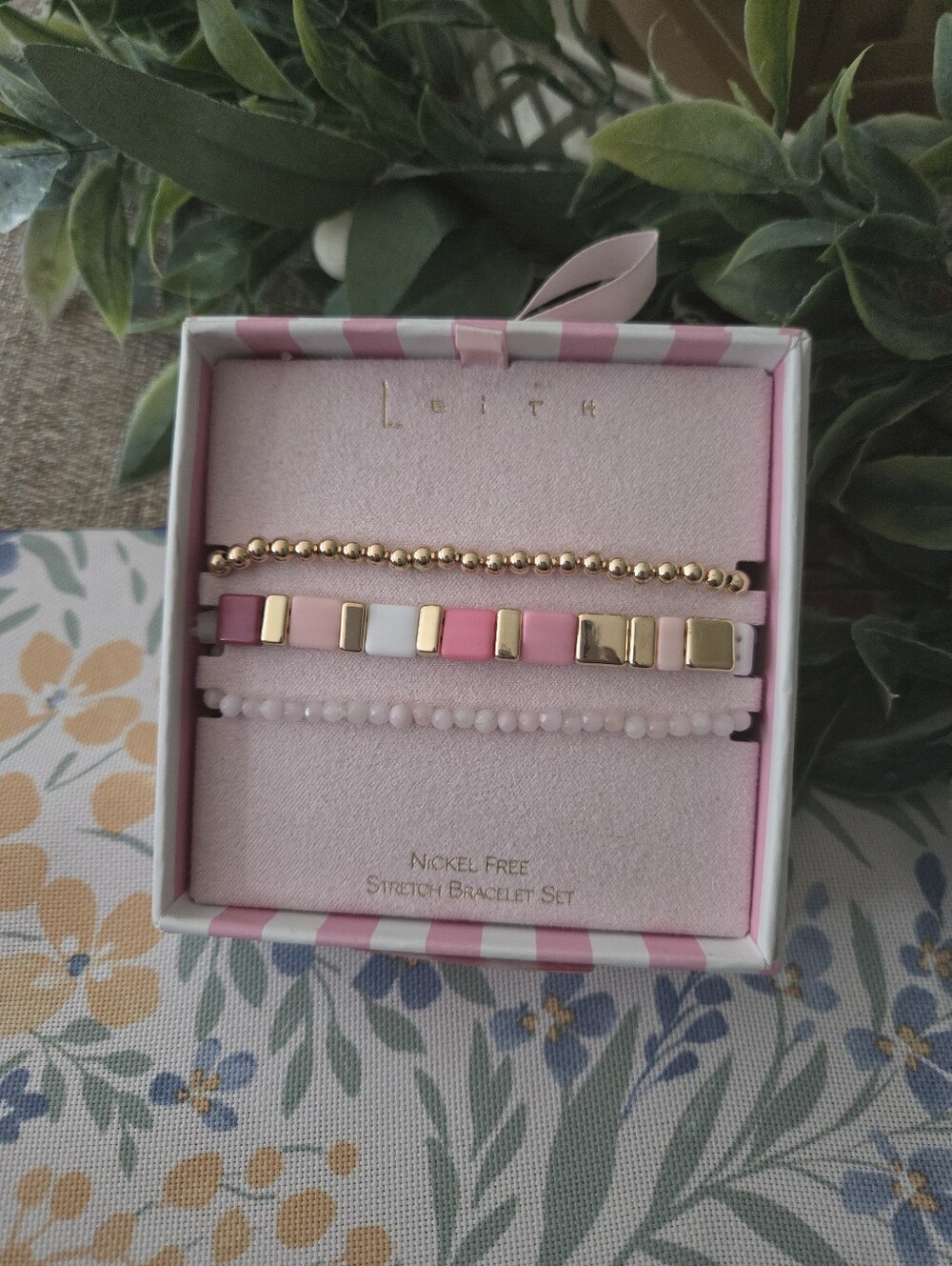 Leith Pink, White & Gold Stretch Bracelet Trio